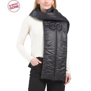 SAINT LAURENT Black Made In Italy Quilted Logo Nylon Puffer Scarf